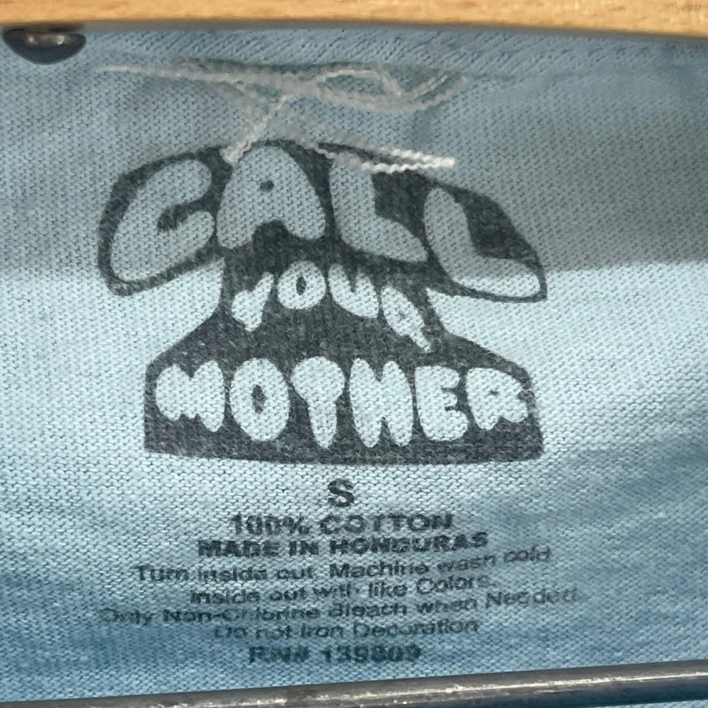 Call Your Mother Skeleton Drink Graphic T Shirt Light Blue Short Sleeve Cotton S